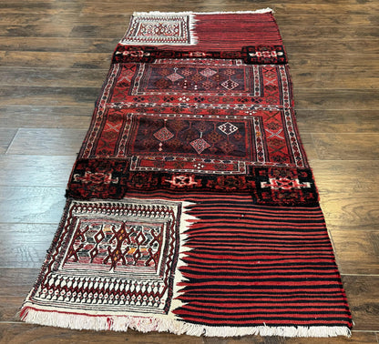 Persian Tribal Nomadic Saddle Cover Rug, Antique, Handmade, Wool, Red Ivory Black, Collectible, Shashavan