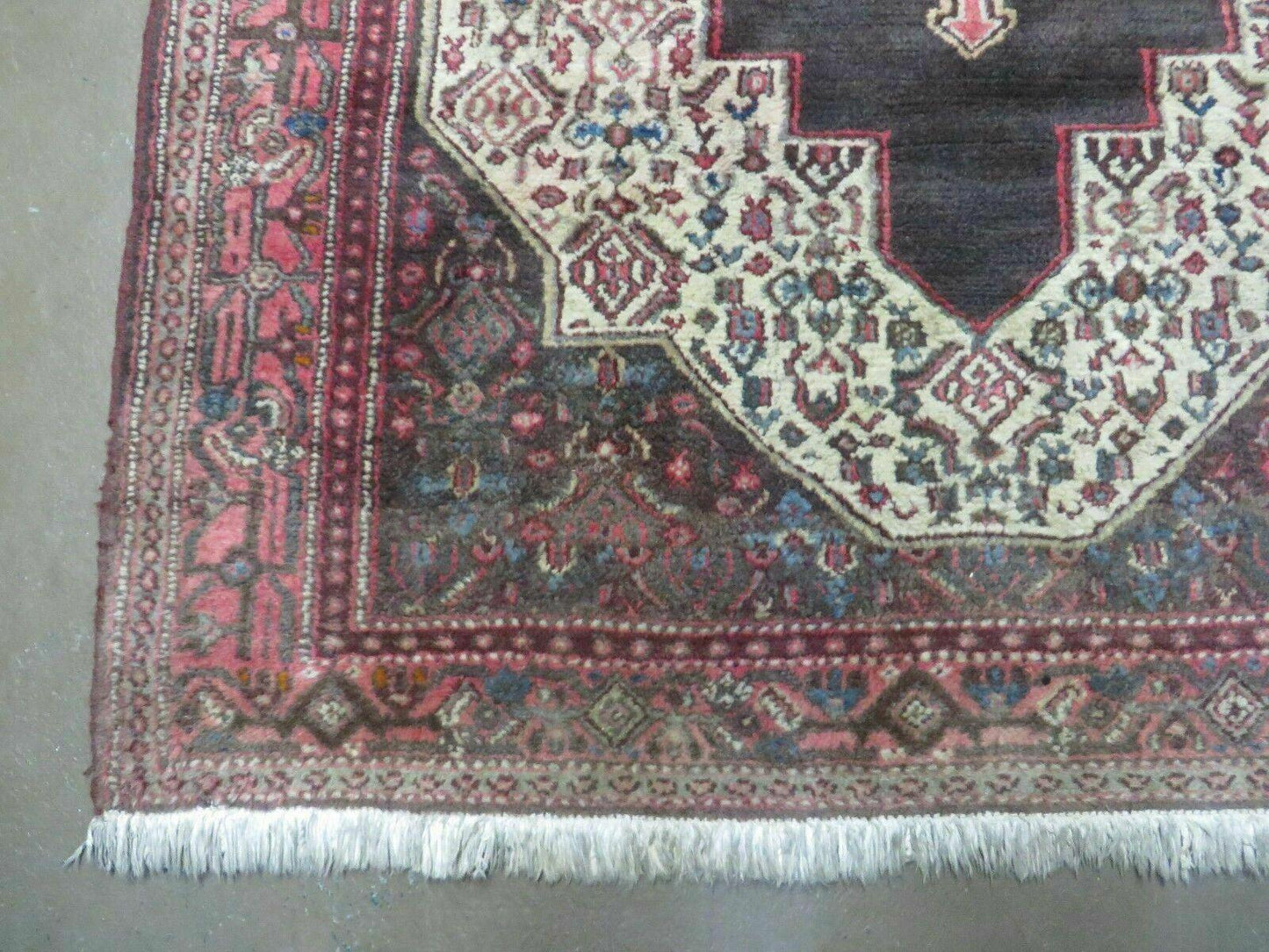 Antique Handmade Wool Rug Open Field Oriental Floral Indian Vegetable Dyes Colors 47 By 59 Inches