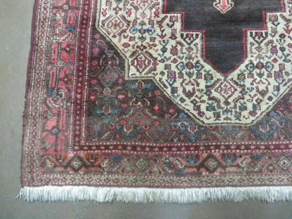 Antique Handmade Wool Rug Open Field Oriental Floral Indian Vegetable Dyes Colors 47 By 59 Inches