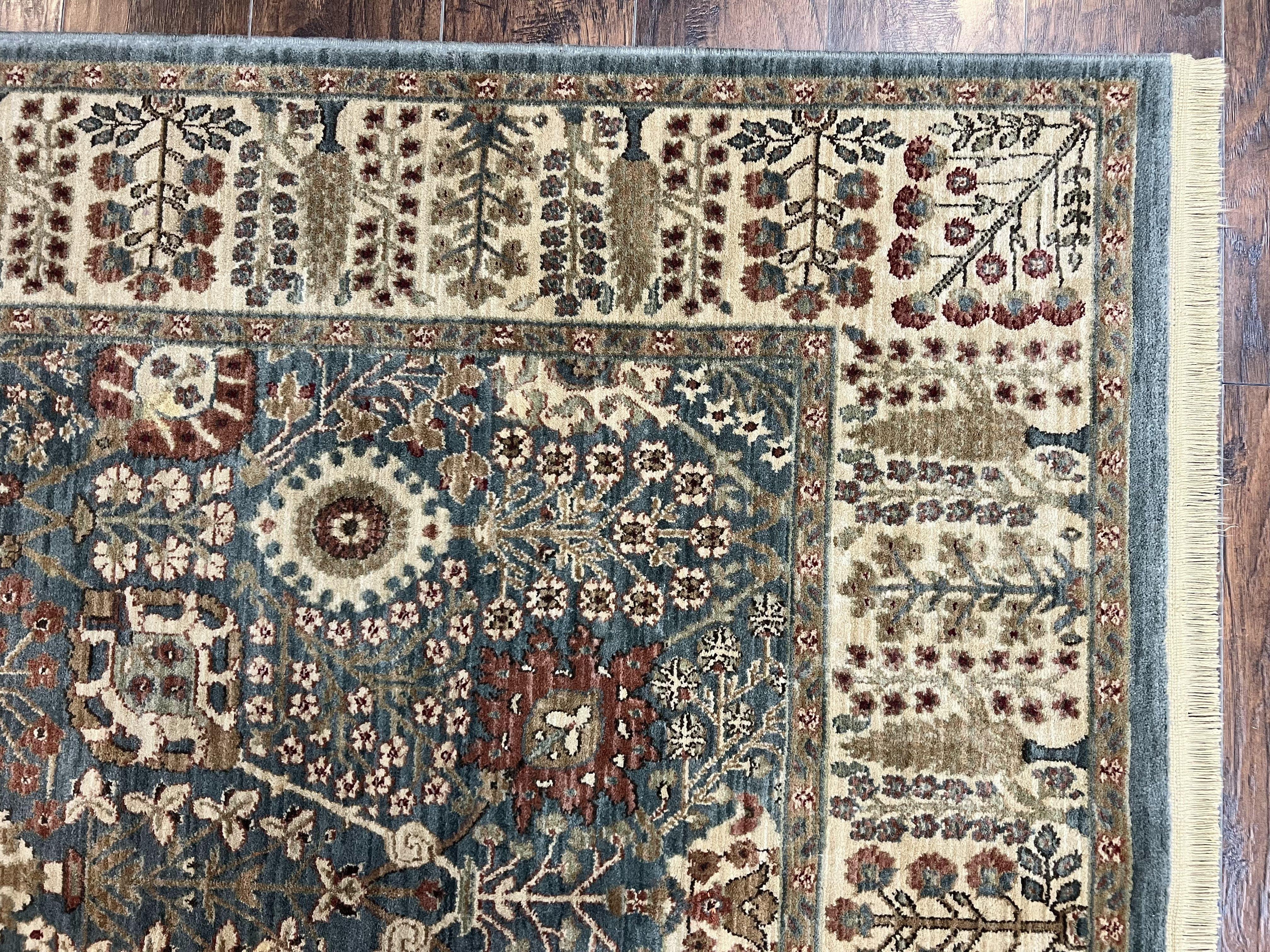 Belgian Wool Rug Oriental Green Cream 5.6 by 7.6 ft – Palmeraies