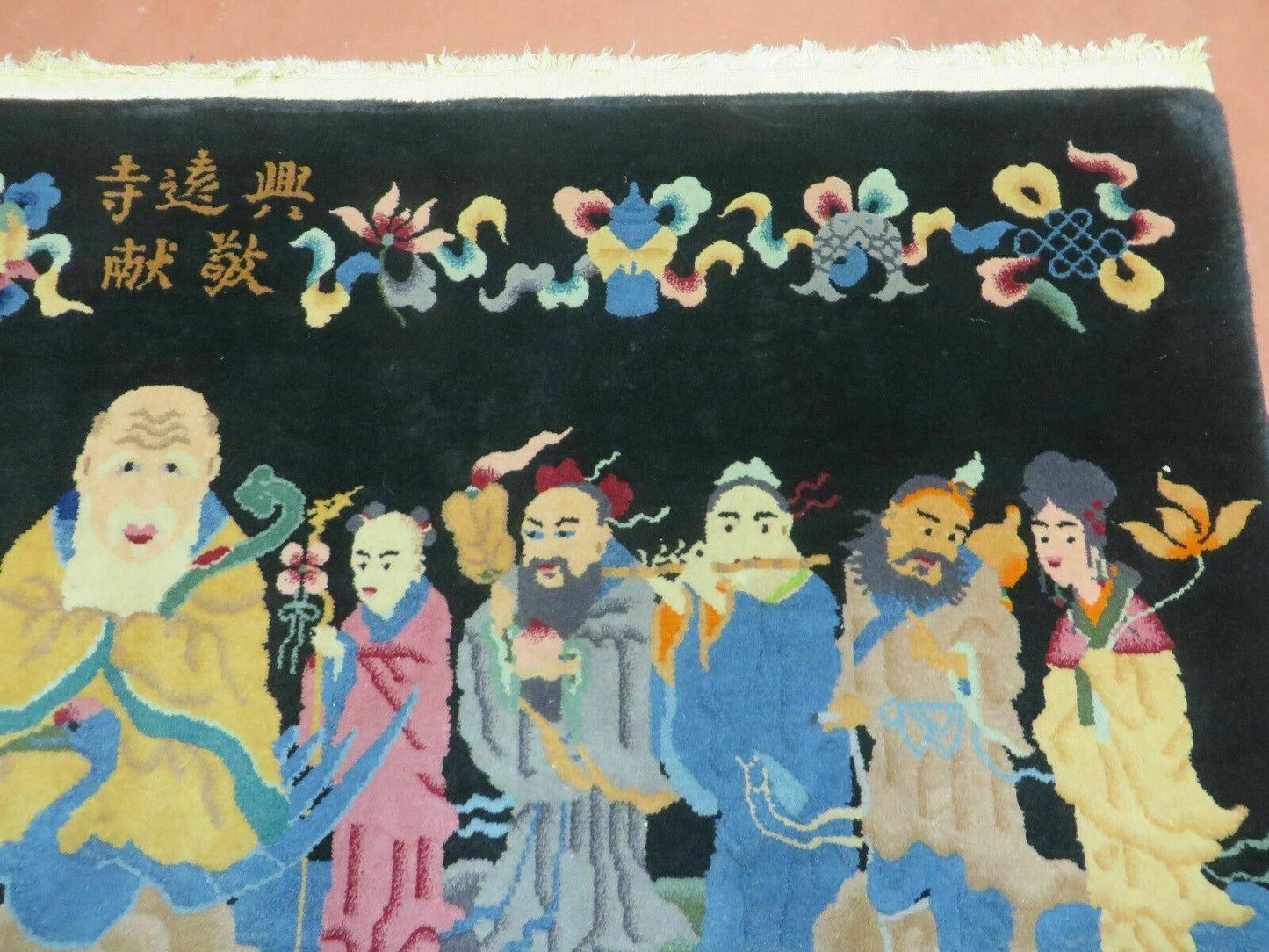 Chinese Wool Pictorial Rug Hand Knotted Vintage Confucius Immortals Scene Carpet