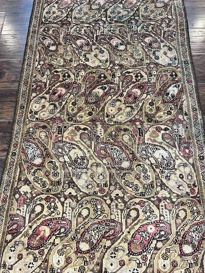 Antique Persian Malayer Runner Rug 3x16, Repeated Boteh Paisley Design, Rare Rug, 1920s Antique Oriental Carpet, Wool Handmade Hand Knotted 3 x 16 ft Rug