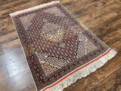 Afghan Rug Hand Knotted Wool Silk Highlights 4x5 Vintage Oriental Herati Pattern