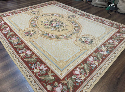 Needlepoint Rug 8x10 Aubusson Savonnerie European Floral Elegant Handwoven Wool Carpet
