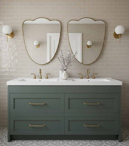 Soft Crest brass mirrors over double vanity