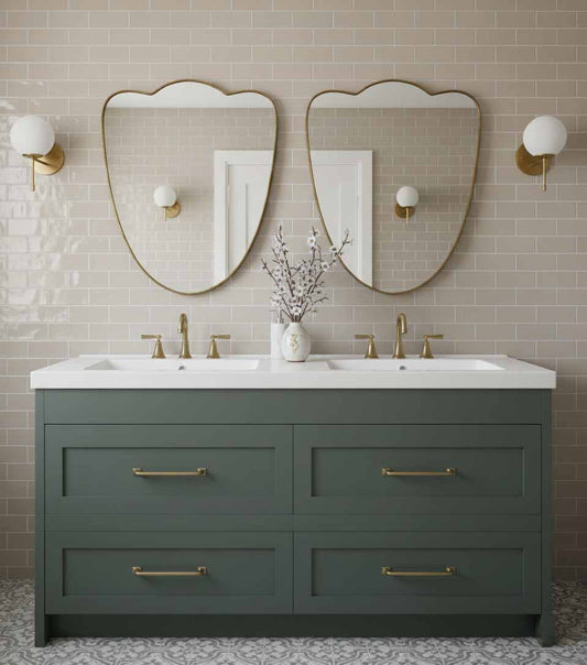 Soft Crest brass mirrors over double vanity