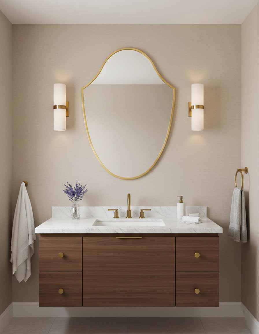 Shield shaped wall mirror