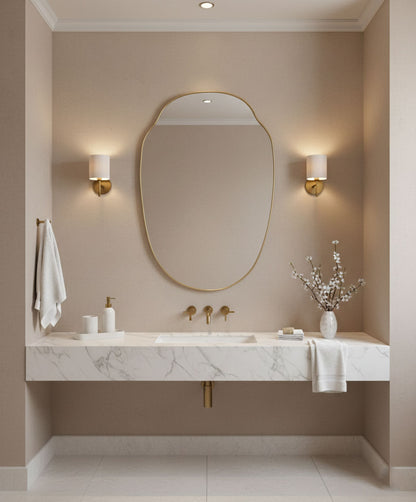 Oval brass bathroom wall mirror