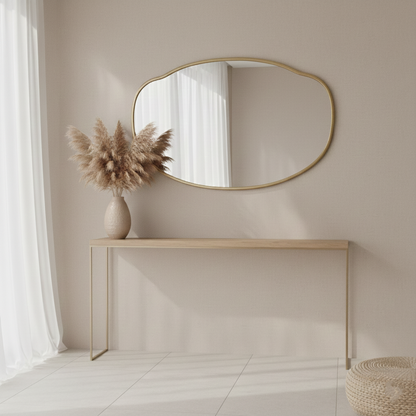 Belle Cloud cloud-shaped brass mirror in minimalist entryway