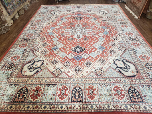 Turkish Handmade Wool Rug 8x11 Geometric Decorative Area Rug