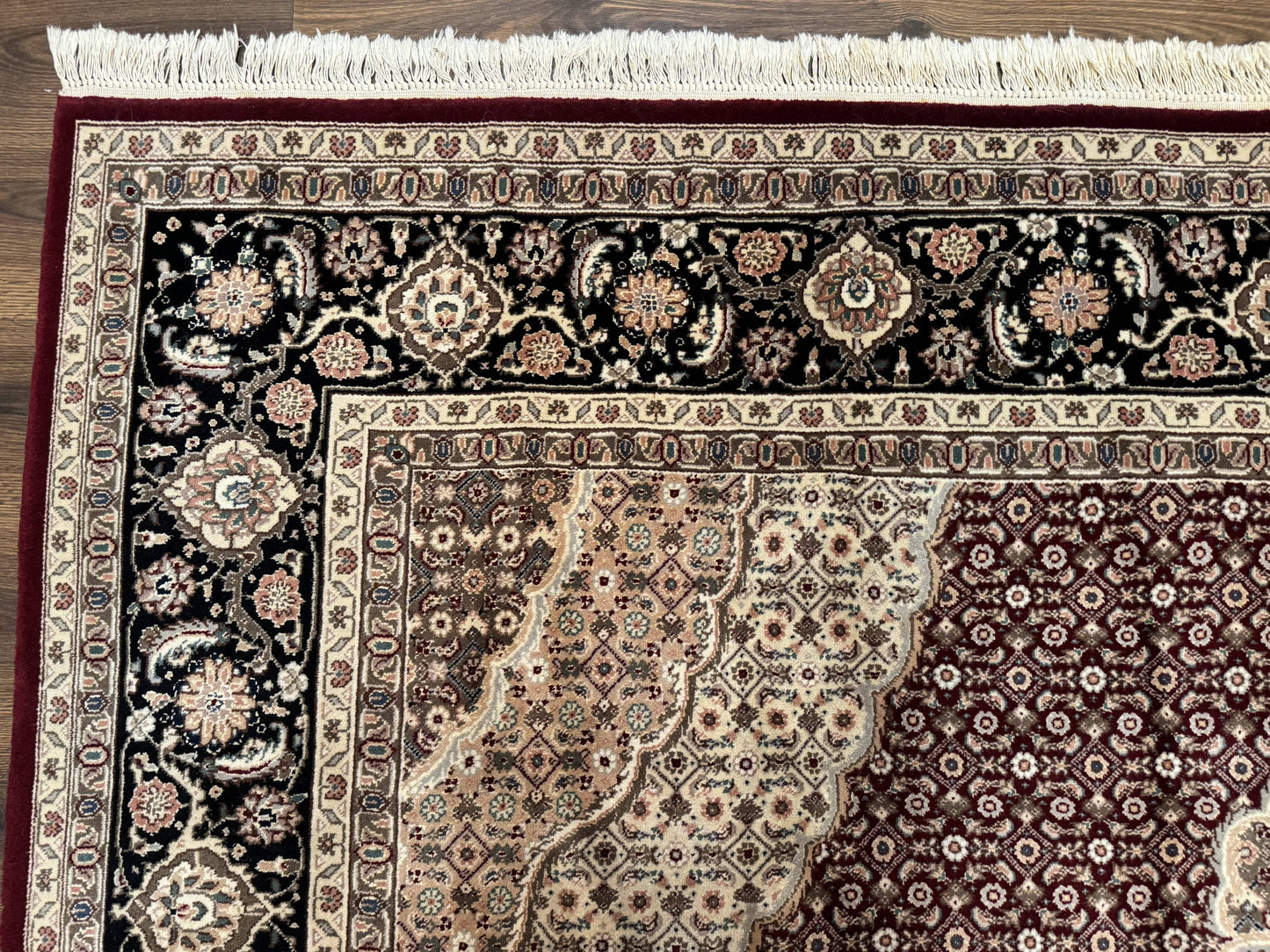 Sino Persian Rug 8x10 Herati Pattern Elegant Oriental Carpet Dark Maroon Handmade Wool