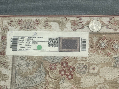 Bamboo Silk Rug Hunting Design 5x8 Steel Blue Ivory Contemporary Area Rug