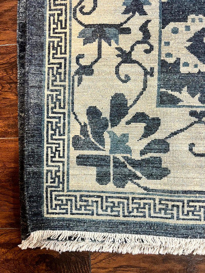 Sino Persian Rug Hand Knotted Wool Carpet 6x9 Floral Allover Blue Cream Tan