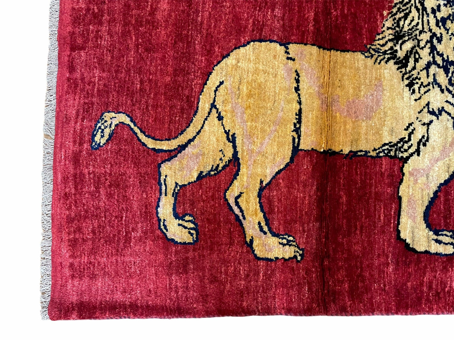 Handmade Hand Knotted Wool Rug Lion Pictorial 3x5 Vintage New