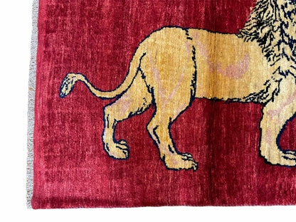 Handmade Hand Knotted Wool Rug Lion Pictorial 3x5 Vintage New