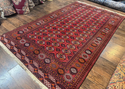 Antique Persian Turkoman Bokhara Rug 7x11, Tribal Rug, Red