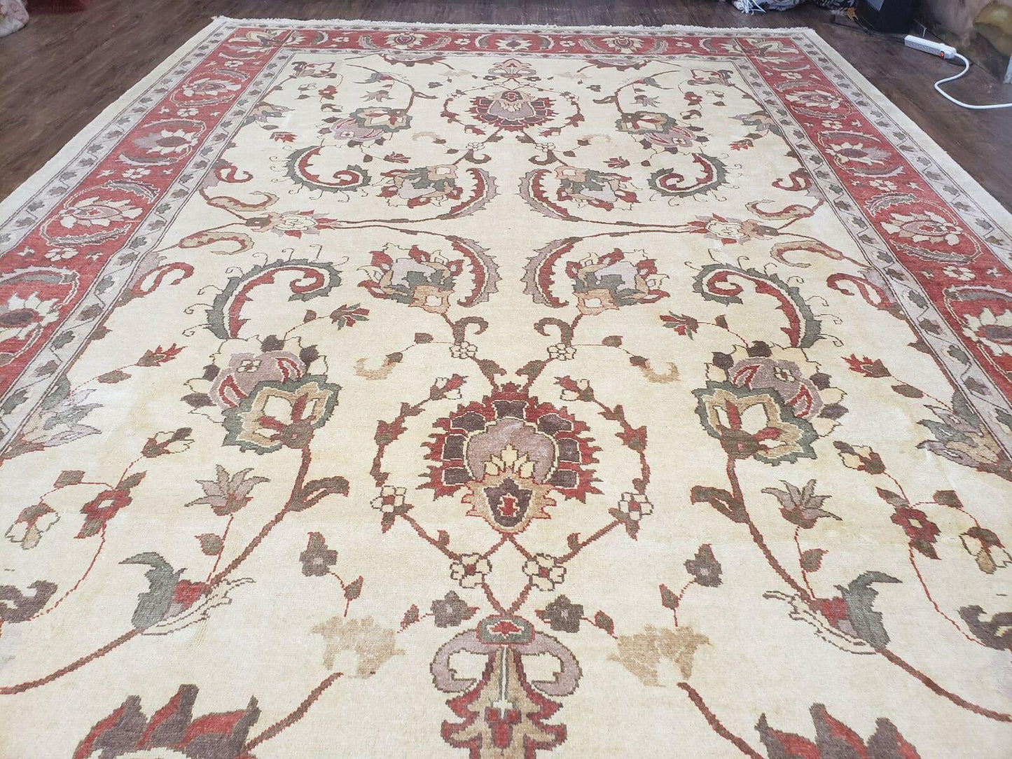 Peshawar Hand Knotted Wool Rug 9x12 Vintage 1990s One Of A Kind Garden Floral