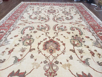 Peshawar Hand Knotted Wool Rug 9x12 Vintage 1990s One Of A Kind Garden Floral
