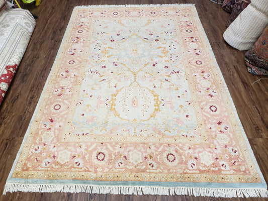 Pakistani Peshawar Rug 6x9, Light Colors, Wool, Hand Knotted, Vintage Rug for Modern Home