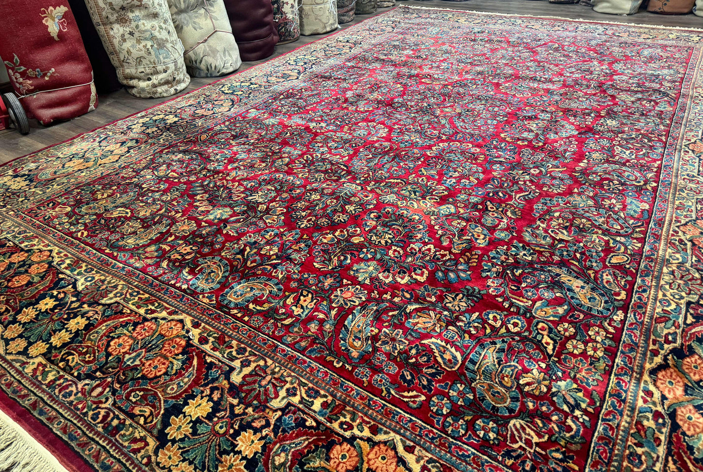 Antique Persian Sarouk Rug Palace Size 12x18 With Regal Floral Palmette