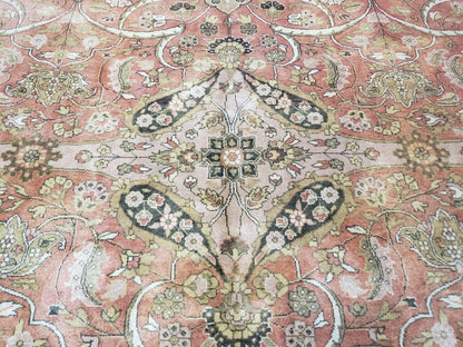 Indo Persian Rug 8x10, Vintage Indian Rug 8 x 10, Fine Hand-Knotted Wool Rug, Rose Clay Red Beige Brown Handmade Area Rug, Floral Medallion