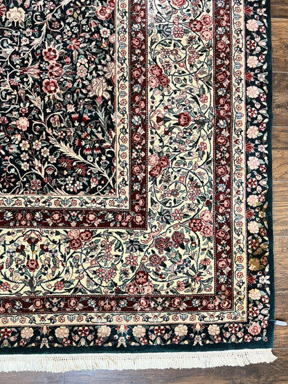 Premium Sino Persian Rug 10x14 Wool Hand Knotted Kirman Floral Dark Green Beige