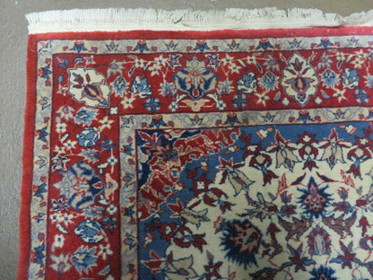 Oriental Floral Medallion Wool Rug Vintage Handmade 3x5 Beige Red Blue Veg Dyes