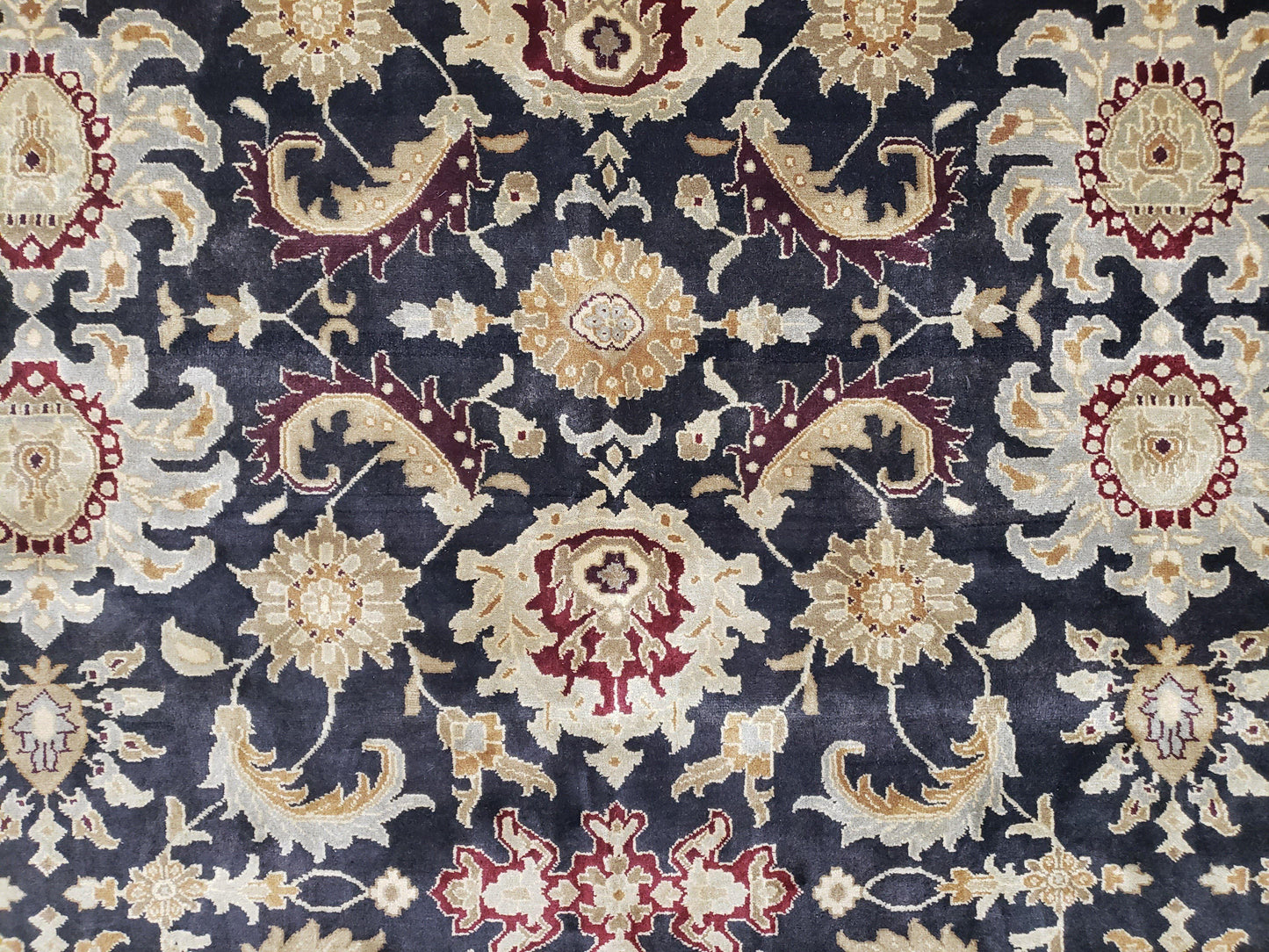 Indo Mahal Rug 8x12 Handmade Wool Area Rug With Black Floral Oriental For Dining Room