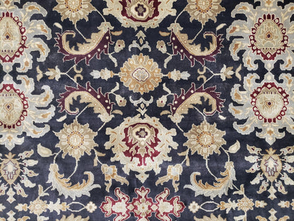 Indo Mahal Rug 8x12 Handmade Wool Area Rug With Black Floral Oriental For Dining Room