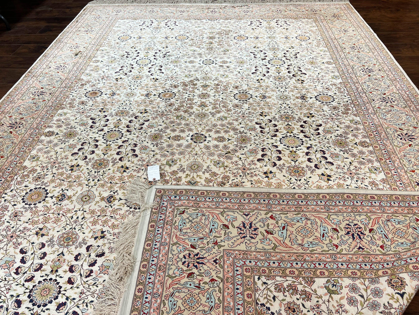 Hereke Silk Rug Vintage 8x12 Handmade Ivory Cream Floral Pattern Pile