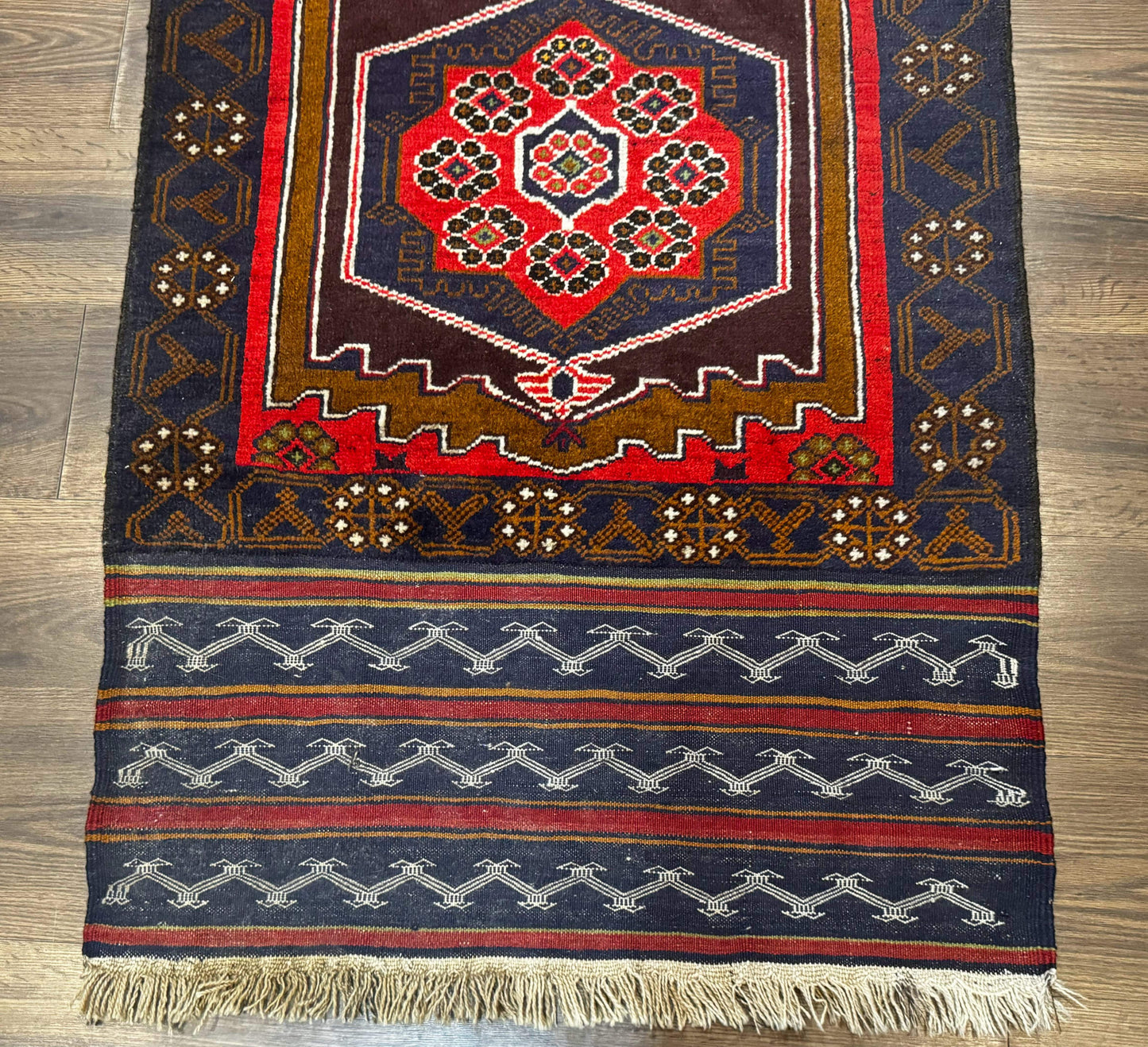 Handmade Afghan Rug 3x5 Tribal Geometric Navy Blue Wool Rustic Living Room Accent