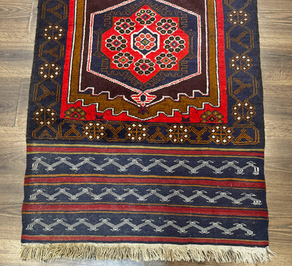 Handmade Afghan Rug 3x5 Tribal Geometric Navy Blue Wool Rustic Living Room Accent