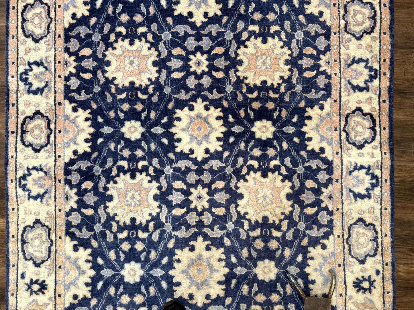 Indo Persian Rug Vintage Hand Knotted Wool Blue And Beige Carpet