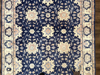 Indo Persian Rug Vintage Hand Knotted Wool Blue And Beige Carpet