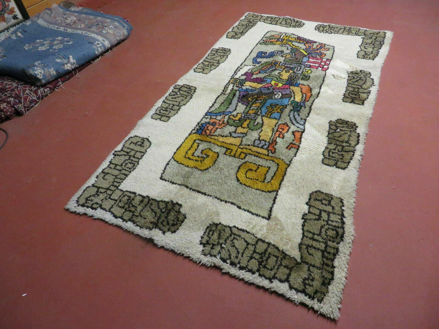 Hand Knotted Wool Rug Vintage Prince Motif Tribal Nomadic Shag 4 By 7