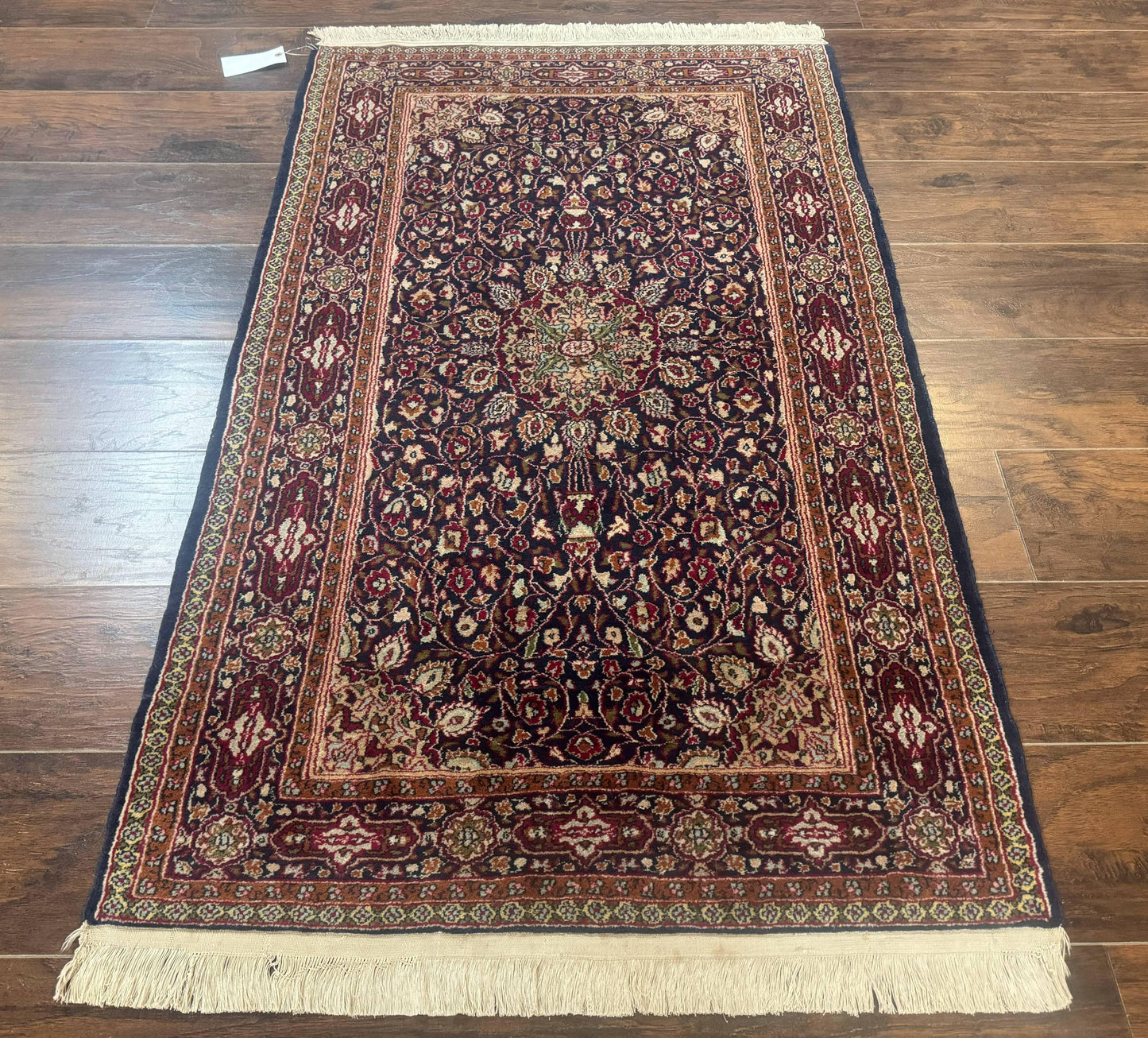 Indo Kashmiri Rug 3x5, Navy Blue, Very Fine 400 KPSI, Pair B