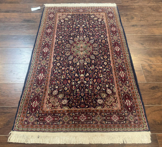 Indo Kashmiri Rug 3x5, Navy Blue, Very Fine 400 KPSI, Pair B