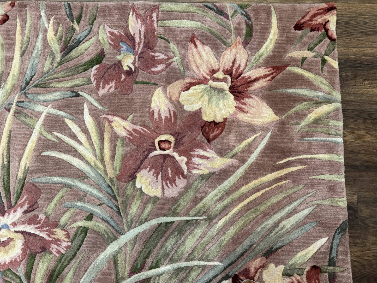 Hand Tufted Floral Rug 5x8, Light Rose Wool Carpet