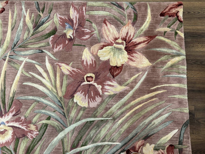 Hand Tufted Floral Rug 5x8, Light Rose Wool Carpet