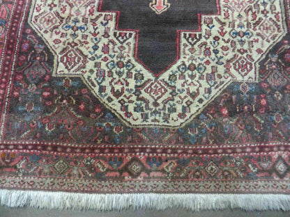 Antique Handmade Wool Rug Open Field Oriental Floral Indian Vegetable Dyes Colors 47 By 59 Inches