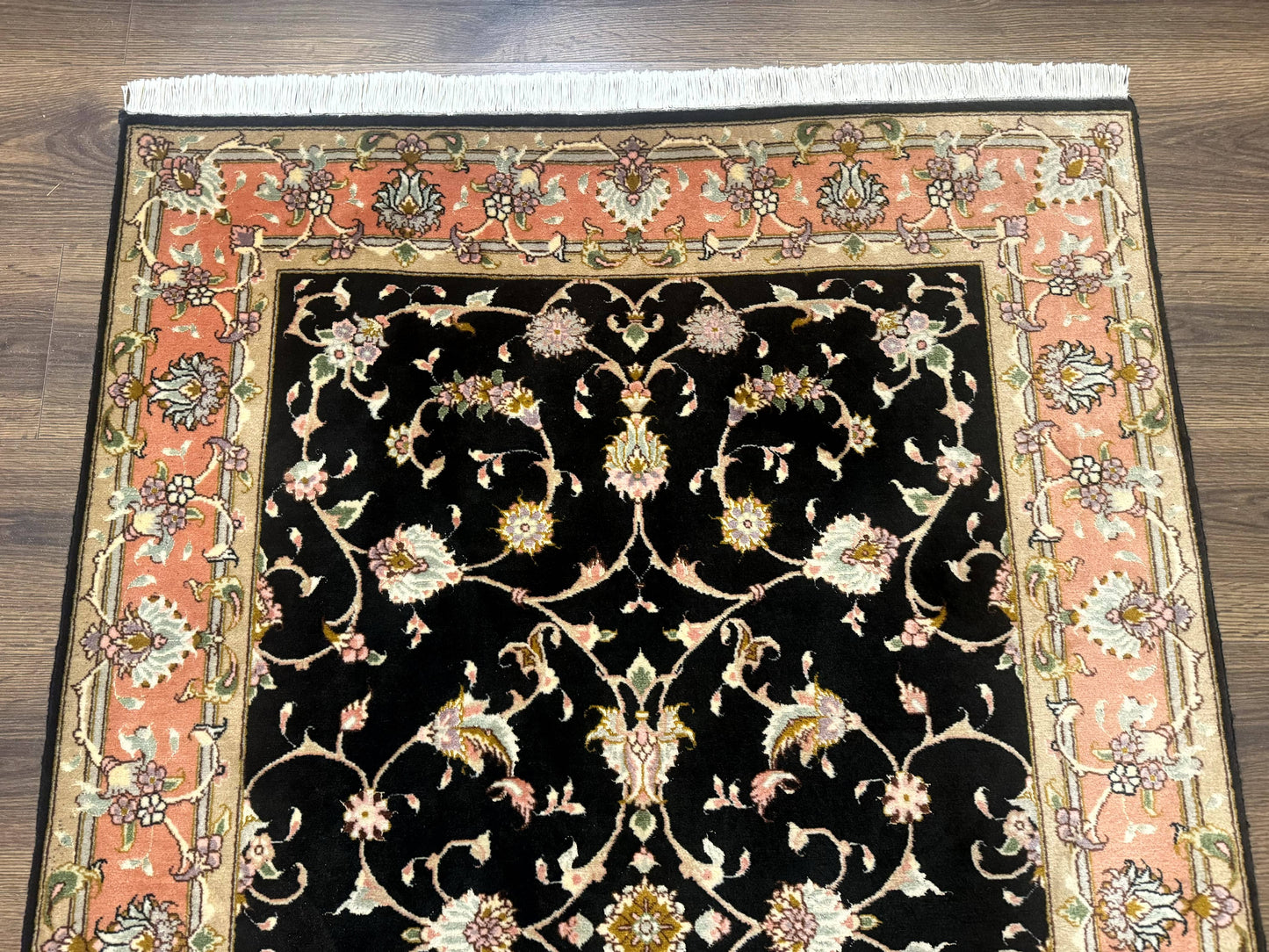 Persian Tabriz Rug 3x5 Black and Salmon Floral Fine Handmade 360 KPSI