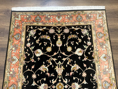 Persian Tabriz Rug 3x5 Black and Salmon Floral Fine Handmade 360 KPSI