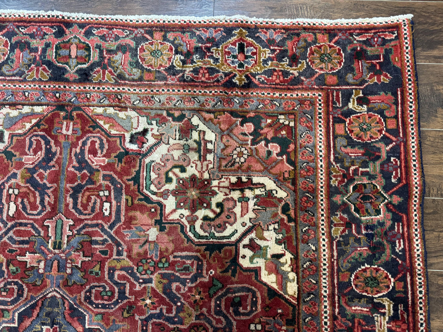 Heriz Rug 6 Foot 6 In By 9 Foot 3 In Wool Persian Carpet With Geometric Medallion