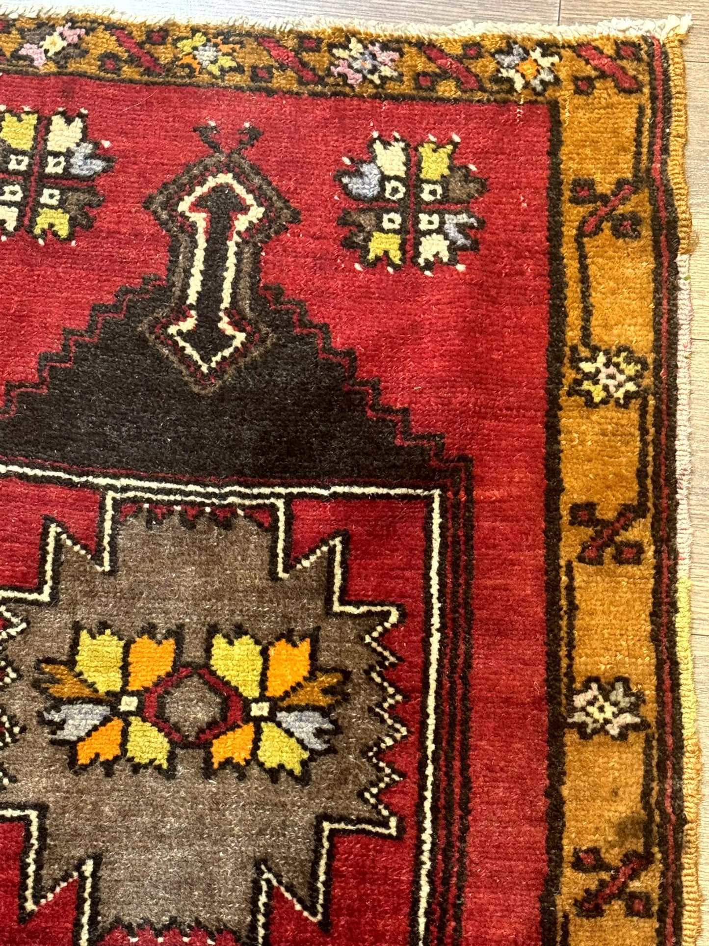 Turkish Yastik Rug 2x3 Geometric Medallion Hand Knotted Wool Red