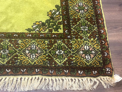 Moroccan Rug 6x8 Vintage Lime Green Wool Carpet Hand Knotted