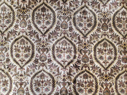 Vintage Indo Persian Area Rug 9x12, Wool Hand-Knotted Ivory & Dark Red Oriental Carpet, Fine Weave 9 x 12 Indian Rug, Dining Room Rug