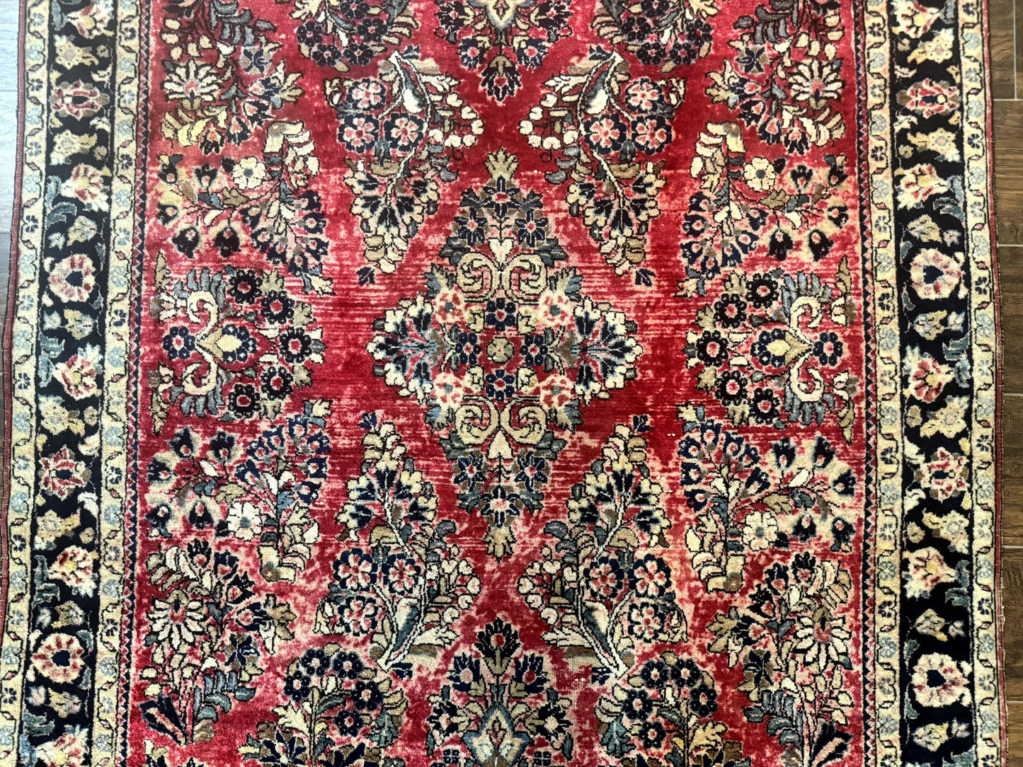 Antique Persian Sarouk Rug 4x7 Floral Red Wool Carpet 1920s