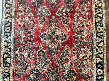 Antique Persian Sarouk Rug 4x7 Floral Red Wool Carpet 1920s