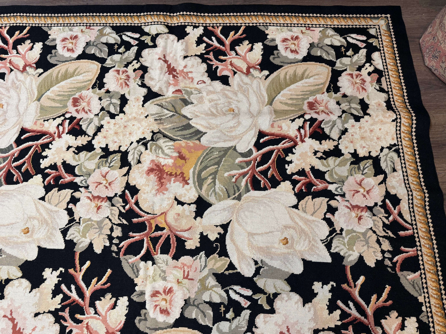 Palace Size Needlepoint Rug 13x17, Extra Large Wool Floral Handmade Carpet, European Design, Botanical
