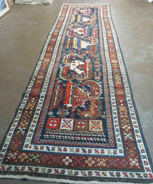 Antique Handmade Caucasian Wool Rug 3 Ft 7 In By 13 Ft 10 In Natural Dyes